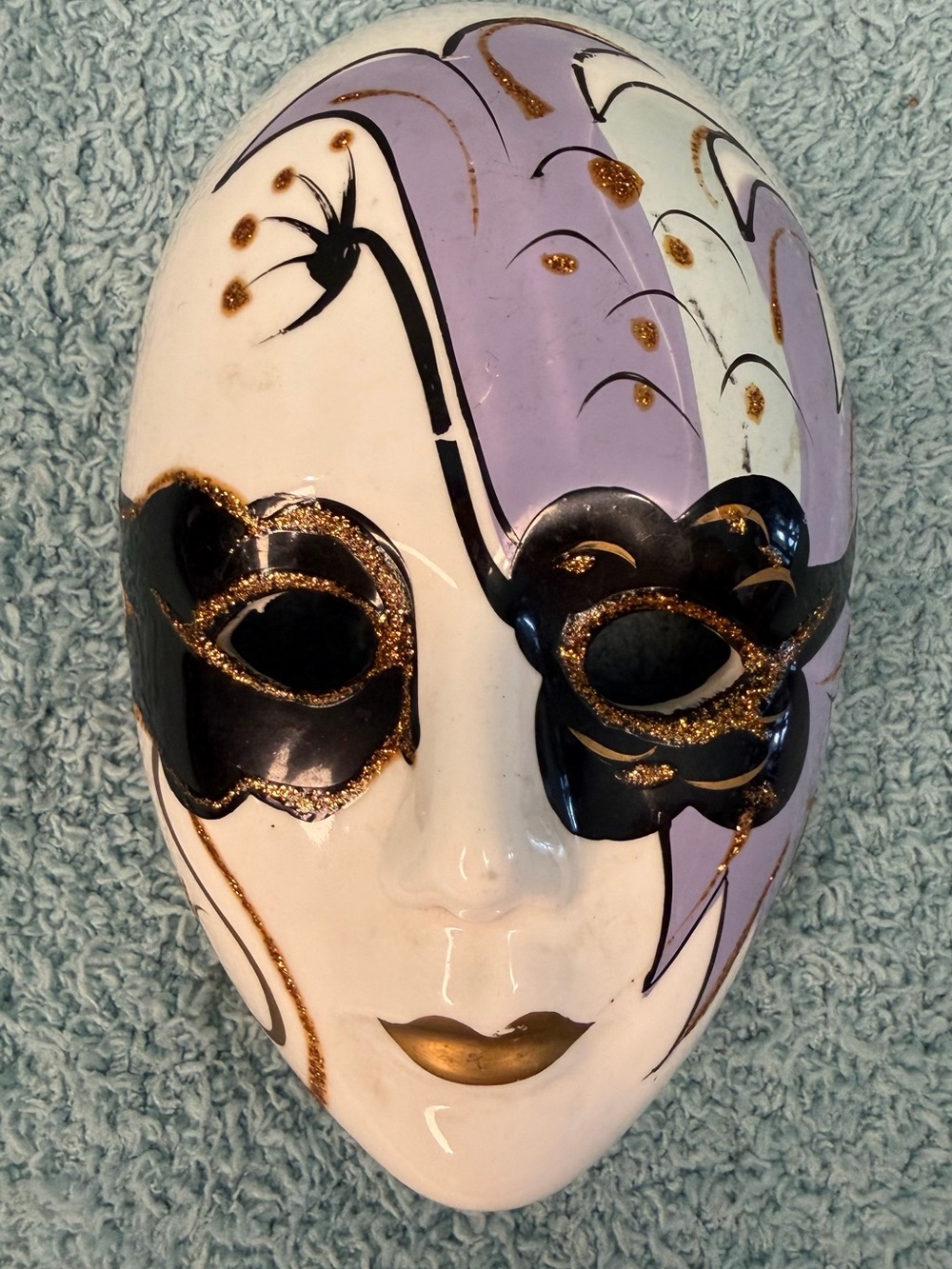 Hand Painted Ceramic Mardi Gras Venetian Style Wall Mask New Orleans 5.5” Golden